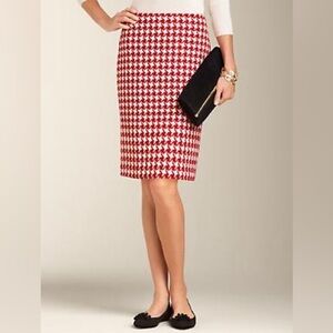 Talbots Red and White Wool Blend Houndstooth Skirt, Size 6